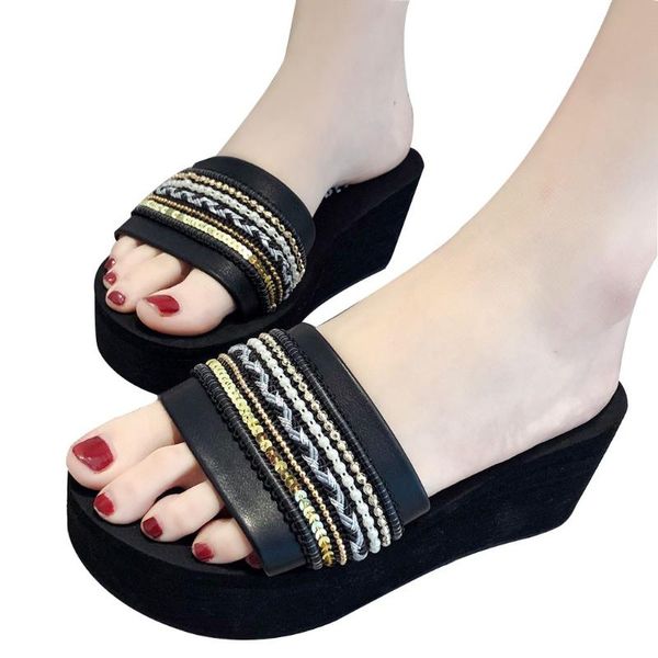 

slippers summer women platform wedge female shoes casual bottom ladies beach, Black