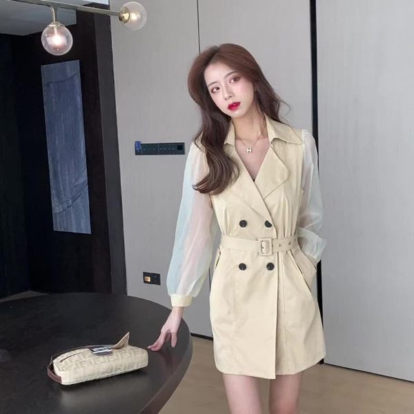 

women's trench coats coat wonmen early autumn mid-length waist thintemperament section british style windbreaker 2021, Tan;black