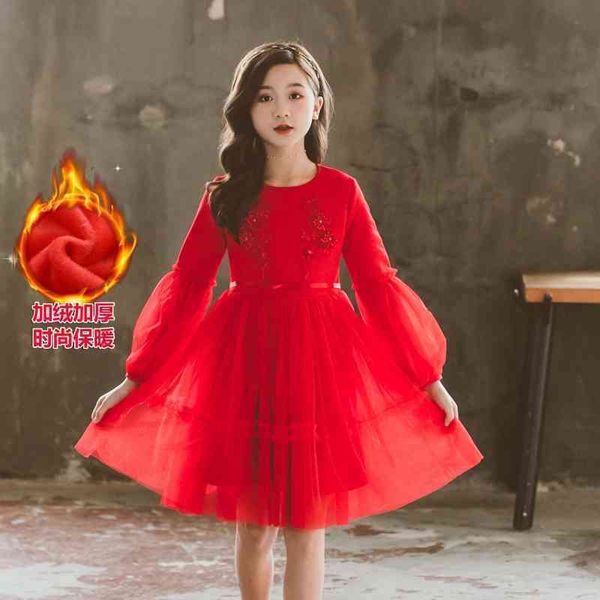 

children's winter girls plush princess white red performance dress, Red;yellow