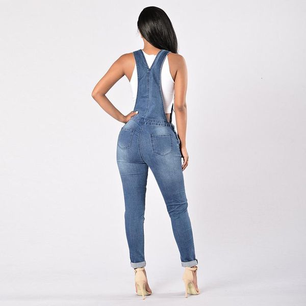 

women's jumpsuits & rompers casual denim jumpsuit female bodysuit romper spring fashion patchwork women outwear 2021 ripped hole blue o, Black;white