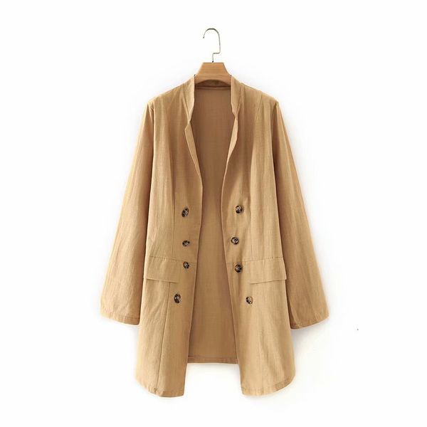 

women's jackets women casual autumn khaki double breasted long jacket chic lady sleeve open placket outwear hubw, Black;brown