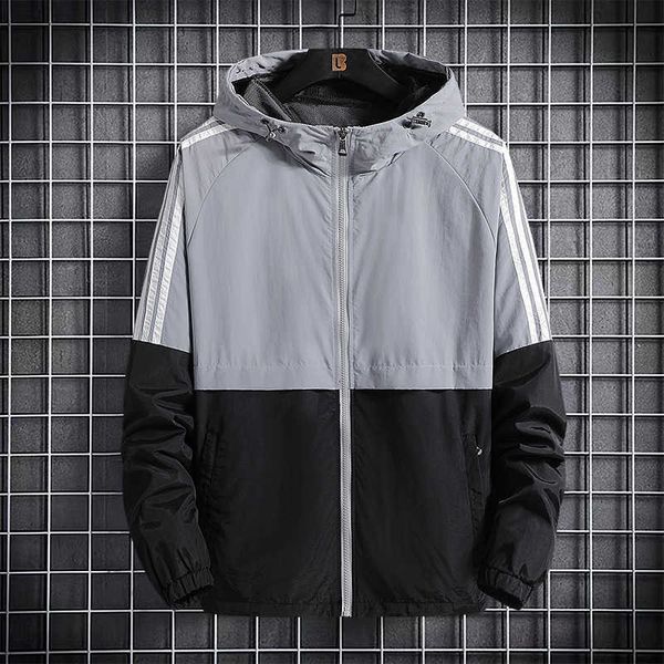 

new spring summer bomber hooded jacket men casual slim patchwork windbreaker jacket male outwear zipper thin coat brand clothing x0621, Black;brown