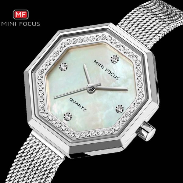 

wristwatches minifocus business quartz watch for women stainless steel strap diamond luxury design simple elegant lady watches waterproof, Slivery;brown