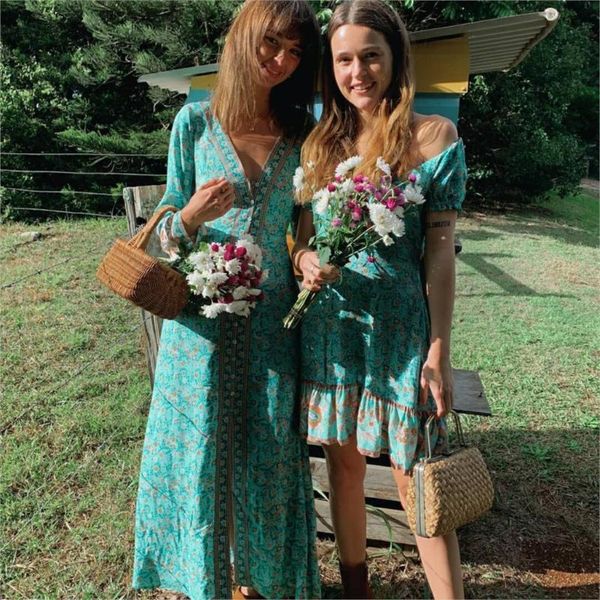 

casual dresses green/red bohemian beach long women button v-neck flared sleeves autumn dress boho hippie chic maxi vestidos 2021, Black;gray