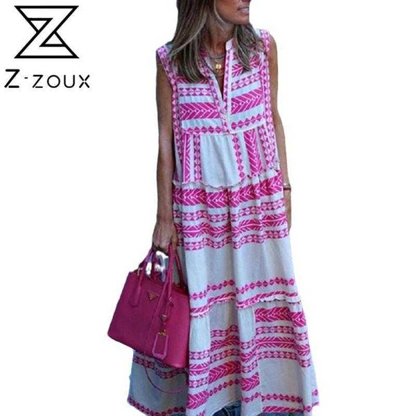 

women dress printed bohemia es maxi floral sleeveless v neck loose leisure plus size es summer 210524, Black;gray