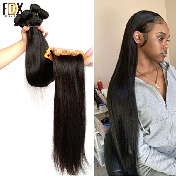 

fdx 30 32 34 36 38 40 inch silky straight brazilian hair weave bundles 100% remy human hair bundles 1/3/4 pieces natural color, Black