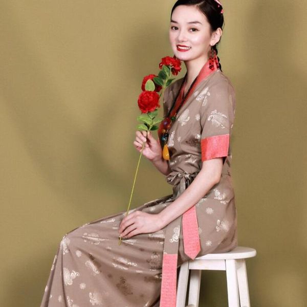 

ethnic clothing traditional tibetan oriental summer dress vintage moden long qipao women elegant short sleeve cheongsam, Red