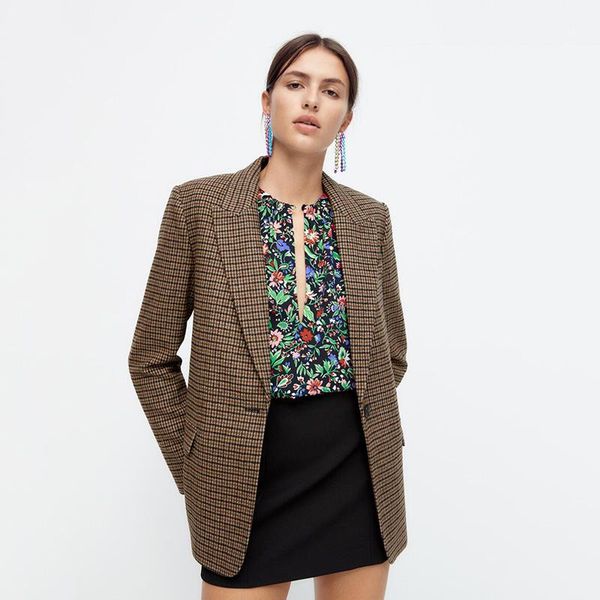 

women's suits & blazers 2021 autumn and winter tan casual plaid suit jacket all-match, White;black