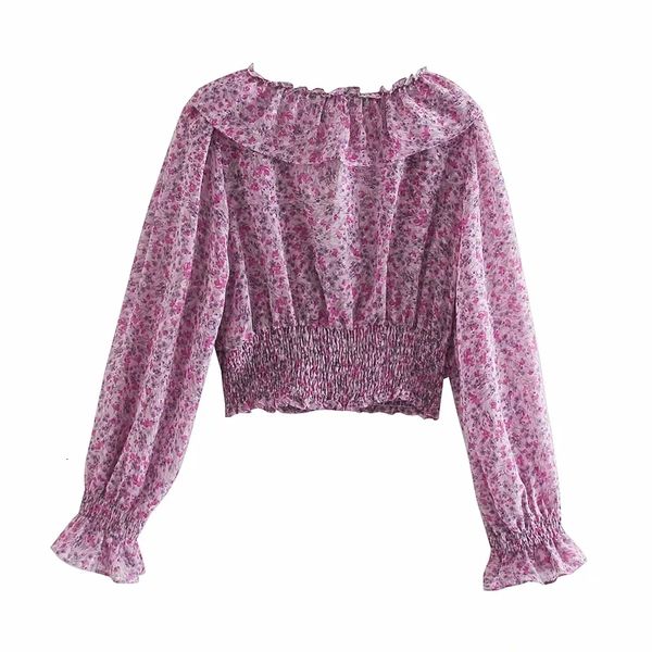 

v neck long sleeve print women blouses fall women's shirts wear thin ruffled jacket, White