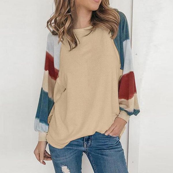 

women's hoodies & sweatshirts splicing print women blouse long sleeve autumn winter o-neck loose elastic cuff pullover streetwear femal, Black