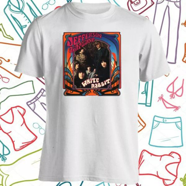 

jefferson airplane white rabbit men's white t-shirt size s to 3xl, White;black