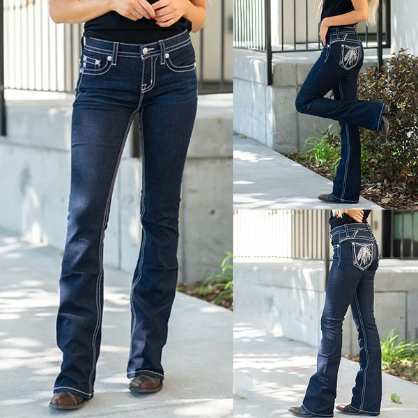 

jeans women's 2021 patch bag embroidery slim pants, Blue