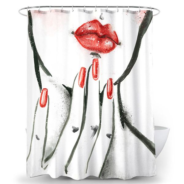 Impression numérique 3D abstrait lèvres rouges femmes rideaux de douche imperméable Polyester salle de bain rideaux de porte