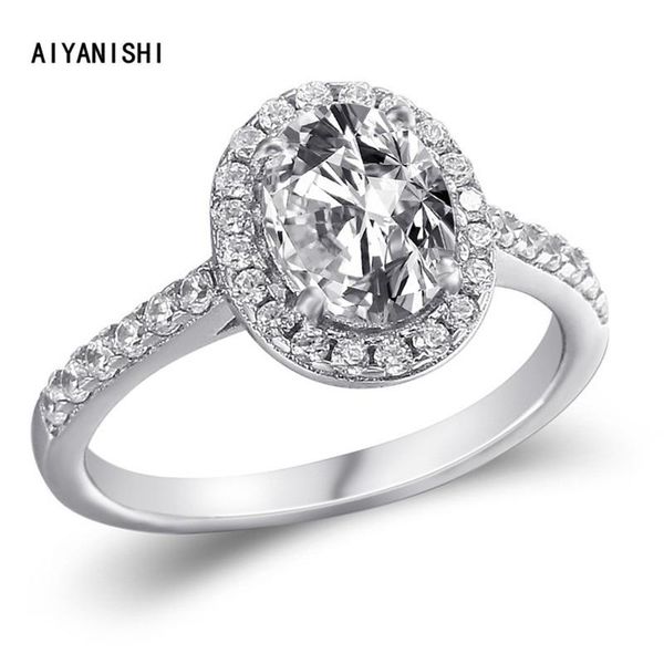 

cluster rings aiyanishi fashion 925 sterling silver wedding oval finger for women engagement bridal jewelry gift, Golden;silver