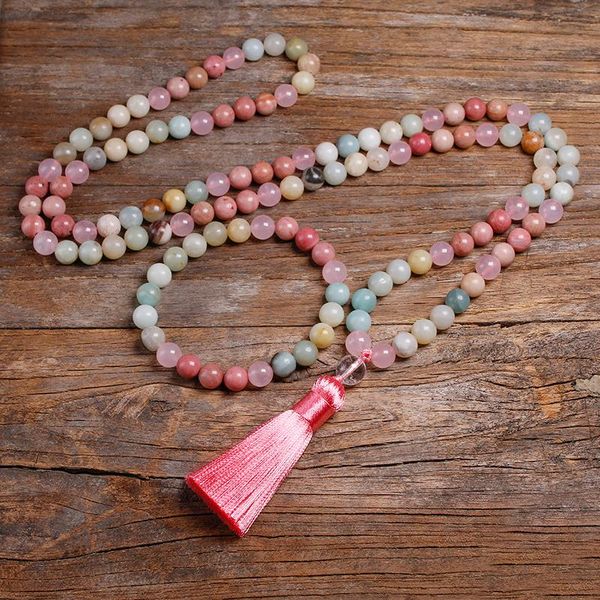 

earrings & necklace natural 8mm rhodochrosite and amazonite beads peaceful heart 108 bead mala jewelry, buddha prayer bracelet women, Silver