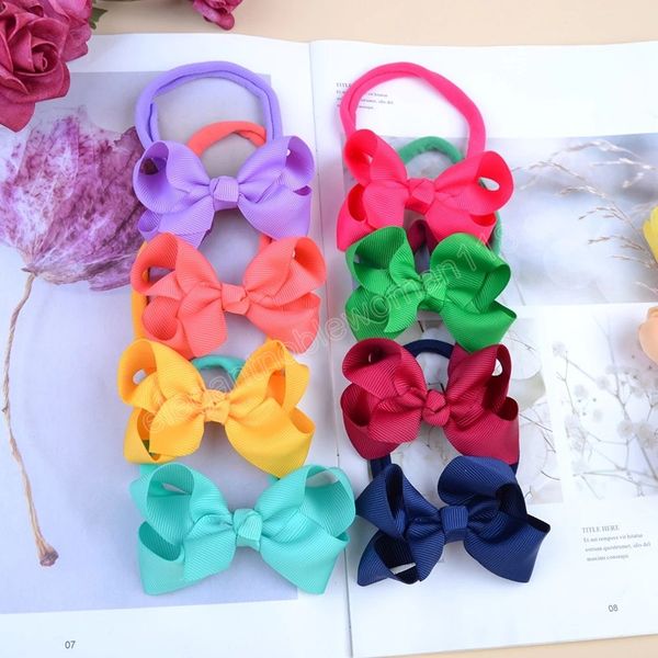 

3.15 inches grosgrain ribbon bowknot baby girls headband handmade bows elastic hairband kids accessories birthday gift 25 colors, Silver