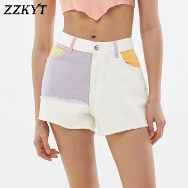 

women's shorts zzkyt 2021 women summer fashion color patchwork pockets vintage high waist zipper female casual streetwear short pants, White;black