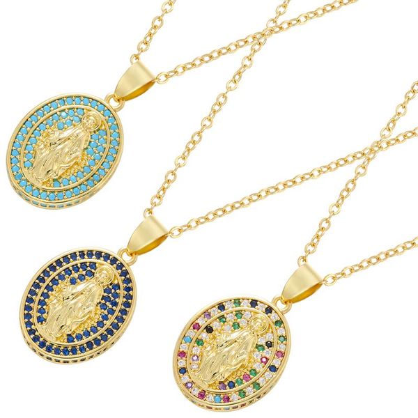 

chokers 2021 christian virgin mary necklace micro-inlaid gold plated choker religious prayer jewelry, Golden;silver