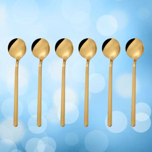 

pcs 13cm stainless steel round spoon mini long handle teaspoons coffee stirring for sugar dessert (short, golden) spoons