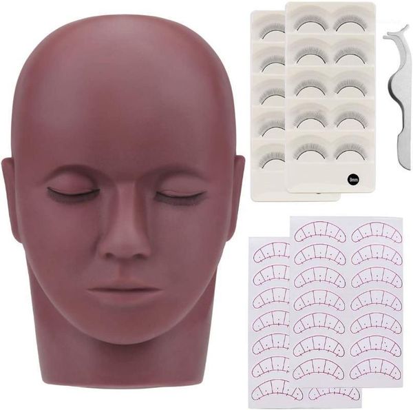 

eyelash extension training kit black silicone mannequin model head with practice false grafted lashes tweezers tools sets1