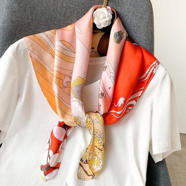 

scarves 2021 women scarf silk square shawl and wraps female bandana large hijab head band print neckerchief fashion bag, Blue;gray