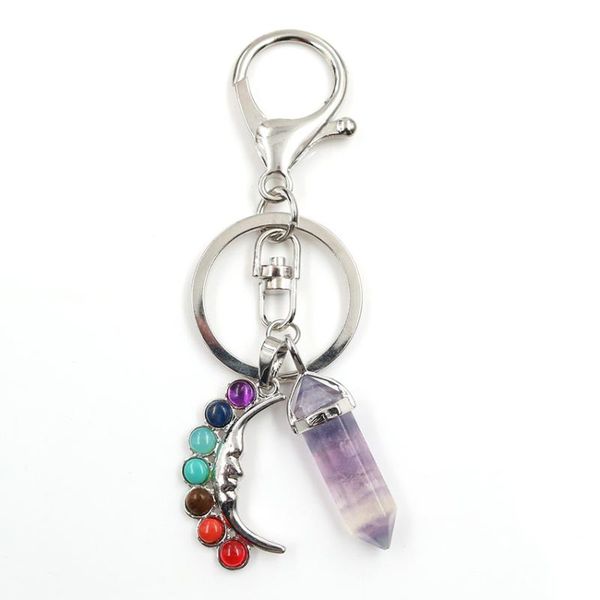 

keychains fyjs unique silver plated crescent moon healing chakra key chain fluorite stone classic style jewelry