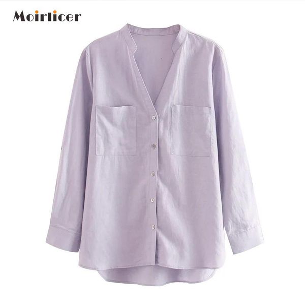

women's blouses & shirts women 2021 fashion with pockets linen vintage long sleeve button-up female blusas chic, White