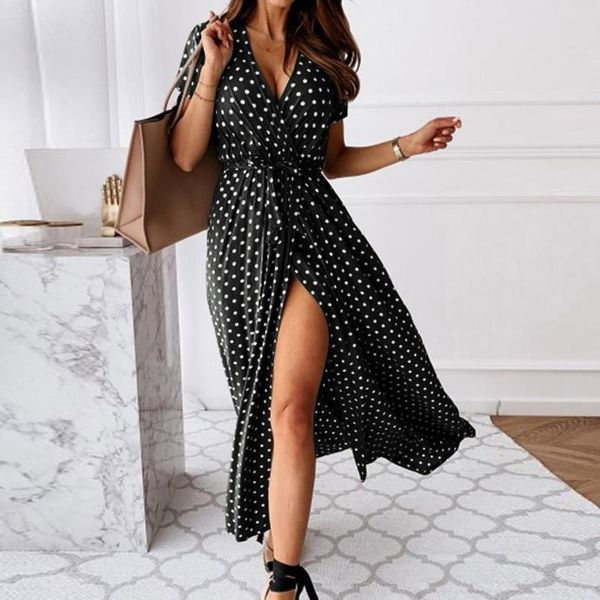 

skirts women dresses summer 2021 fashion polka dot split boho dress clothing casual beach vacation long vestido de mujer, Black
