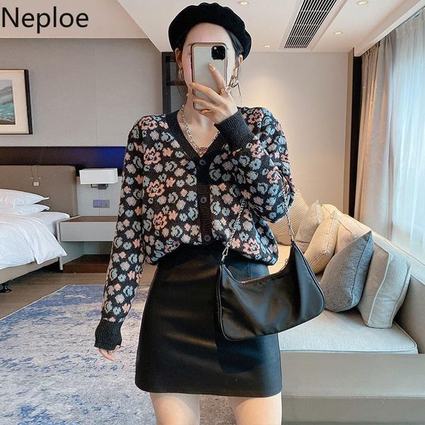 

women's knits & tees neploe small floral sweater women 2021 autumn gentle wind long sleeve knitted cardigan coat fashion cropped slim v, White