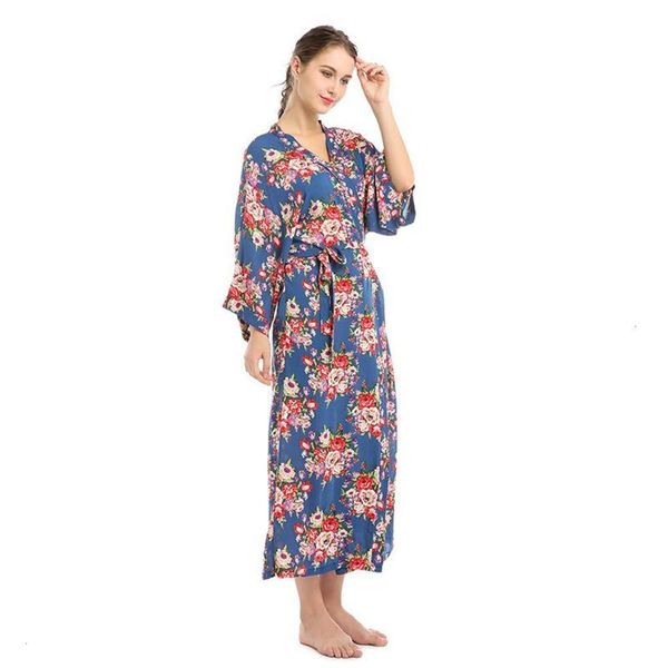 

blue cotton long robe flower printed kimono gown women loose sleepwear female casual bathrobe soft home dressing women's 4r8w, Black;red