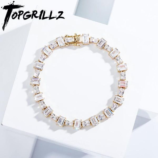 

charm bracelets rillz 6mm pink baguette tennis chain bracelet iced out cubic zirconia hip hop fashion jewelry gift women's, Golden;silver