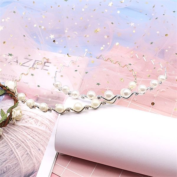 

gWR1 fashion korean accessories pearl hair headb with headbs pearlgold and silver wavy hair band