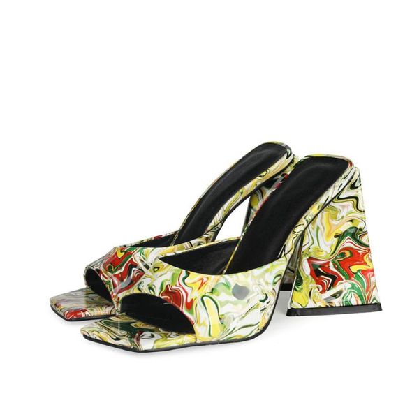 

slippers size 35-43 block super high heels women mules open square toe one strap party nightclub summer slides, Black