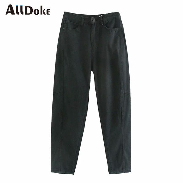 

women's jeans alldoke black casual vintage denim pants women summer high waist double pockets mujer boyfriend ladies harem femme, Blue