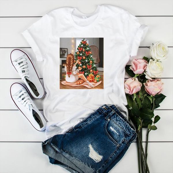 

winter es christmas short sleeve women t shirt tee clothes graphic, White