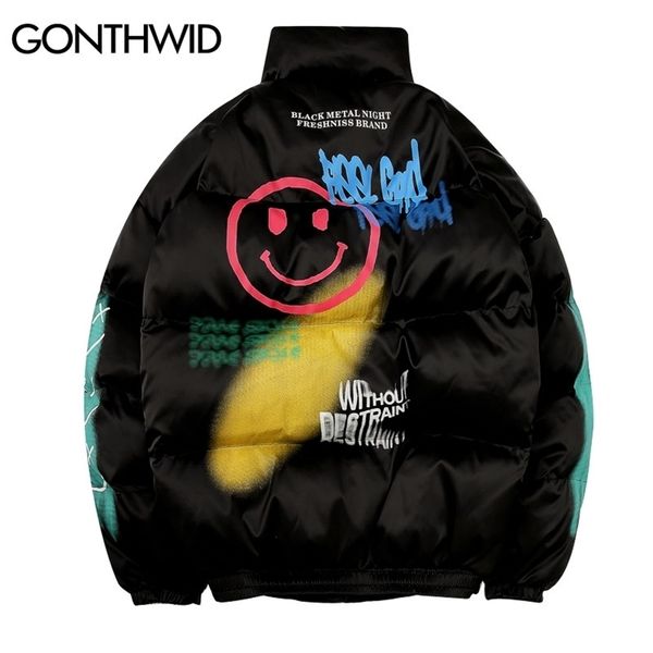 

gonthwid graffiti print puffer cotton padded parkas streetwear hip hop casual thick warm jackets coats hipster fashion winter co 211104, Black