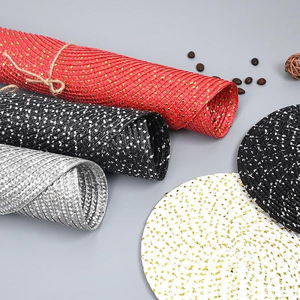 

nordic round weave pp placemats for kitchen dining table mat waterproof disc bowl pads drink cup coasters coffee bar home decor mats &