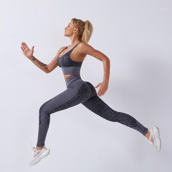 

yoga outfit snake pattern seamless sports two-piece suit iron explosion type moisture wicking fitness women's set