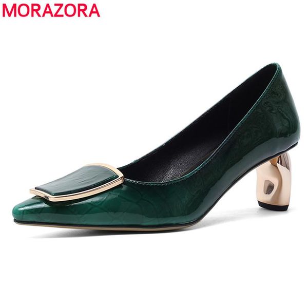 

dress shoes morazora plus size 33-42 2021 genuine leather woman pointed toe high heels summer office lady female, Black