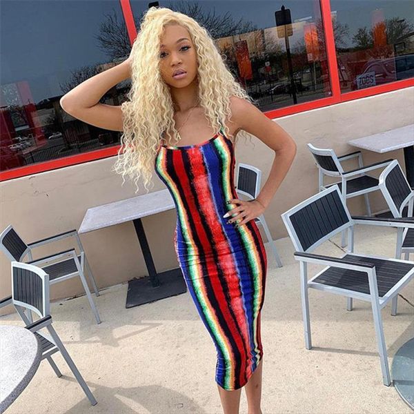 

tie dyeing print spaghetti strap women dresses midi summer outfits backless beachwear sleeveless bodycon clubwear, Black;gray