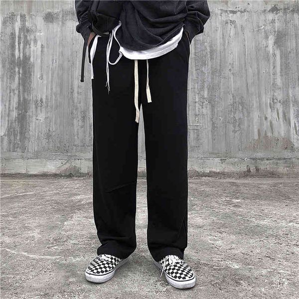 

pants fashionable the dark black solid straight men's high street brand drop feeling wide leg loose casual