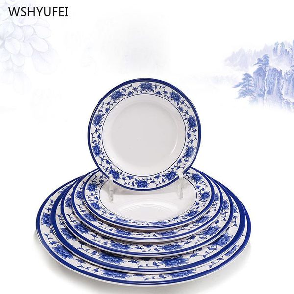 

dishes & plates blue and white porcelain exquisite pattern imitation bone plate is not easy to break round restaurant kitchen supplies