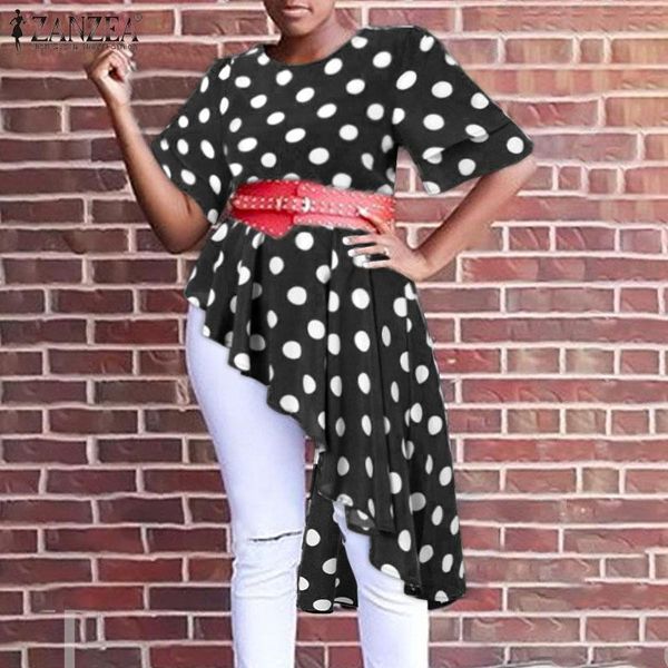 

women's blouses & shirts elegant blouse zanzea 2021 summer polka dots asymmetrical casual ladies floral sleeve loose o-neck blusas fem, White