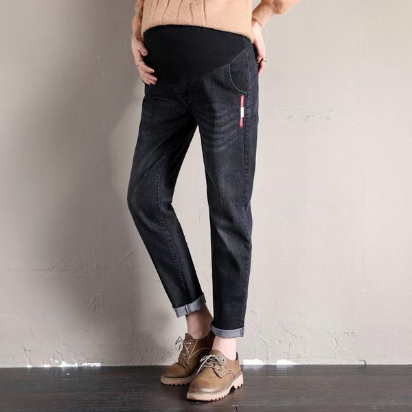 

maternity bottoms yourseason s-5xl spring autumn fashion pregnancy clothes blue hole pants cotton plus size belly denim trousers for pregnan, White