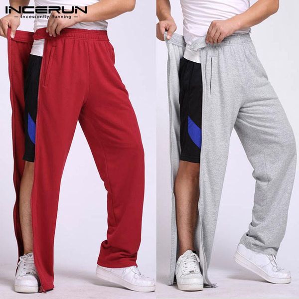 

men's pants incerun men sweatpants solid elastic waist casual zippers joggers bodybuilding trousers streetwear workout track s-5xl, Black