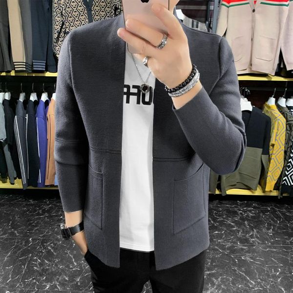 

men's sweaters autumn winter v neck sweater striped simple front pockets slim fit casual knitted cardigan men jackets streetwear sale, White;black