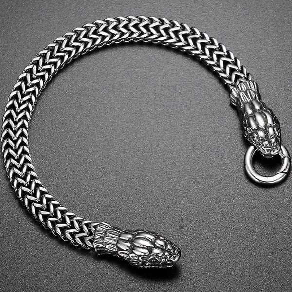 

link, chain punk double snake head man bracelet male 316l stainless steel link mens boys on hand bracelets jewelry gifts for boyfriend, Black