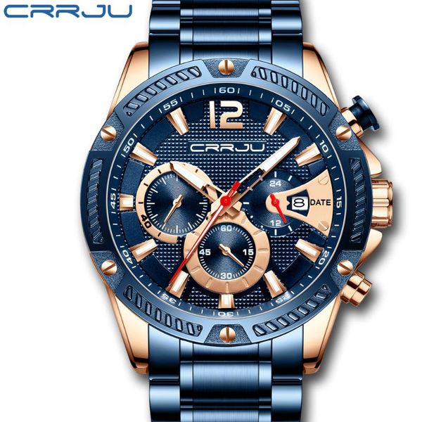 

wristwatches crrju brand men sports quartz watch luxury waterproof wristwatch 2021 fashion casual relogio masculino, Slivery;brown