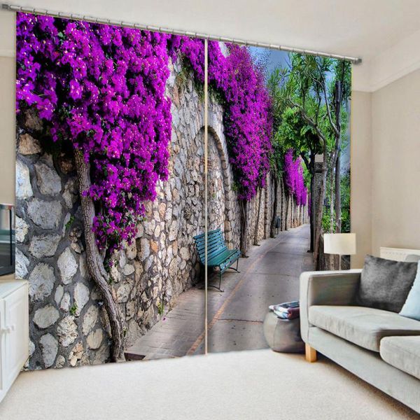 

customized size luxury blackout 3d window curtains for living room purple flower scenery decoration curtain & drapes