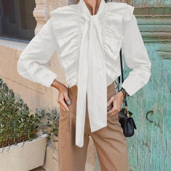 

celmia plus size 5xlwomen white shirts fashion blouses elegant office long sleeve bow tie ruffles casual loose solid blusas women's &
